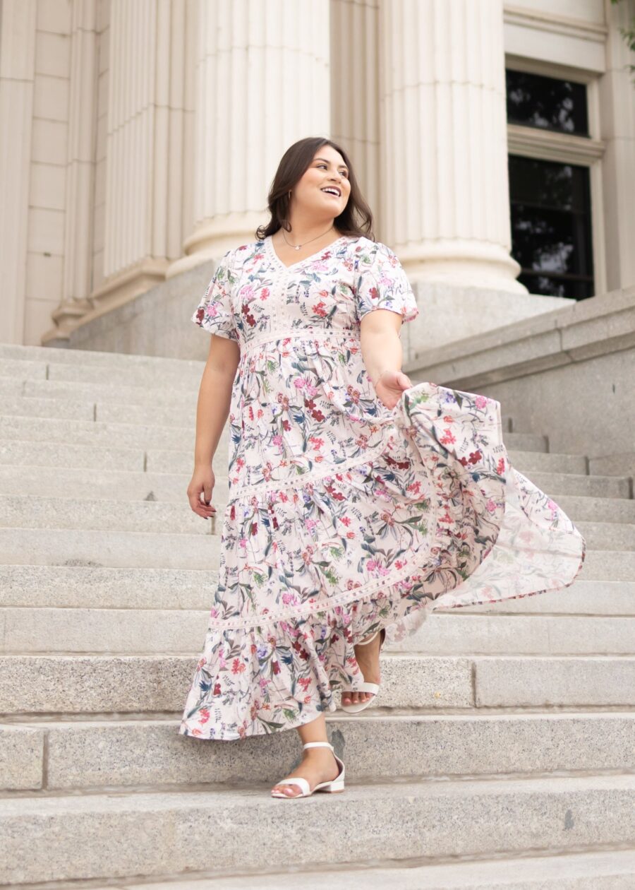Zoie Pink Floral Tiered Dress