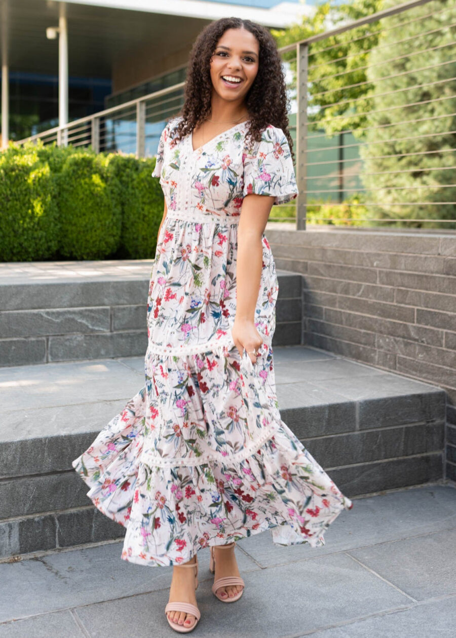 Zoie Pink Floral Tiered Dress