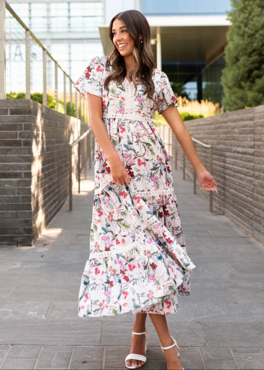 Zoie Pink Floral Tiered Dress