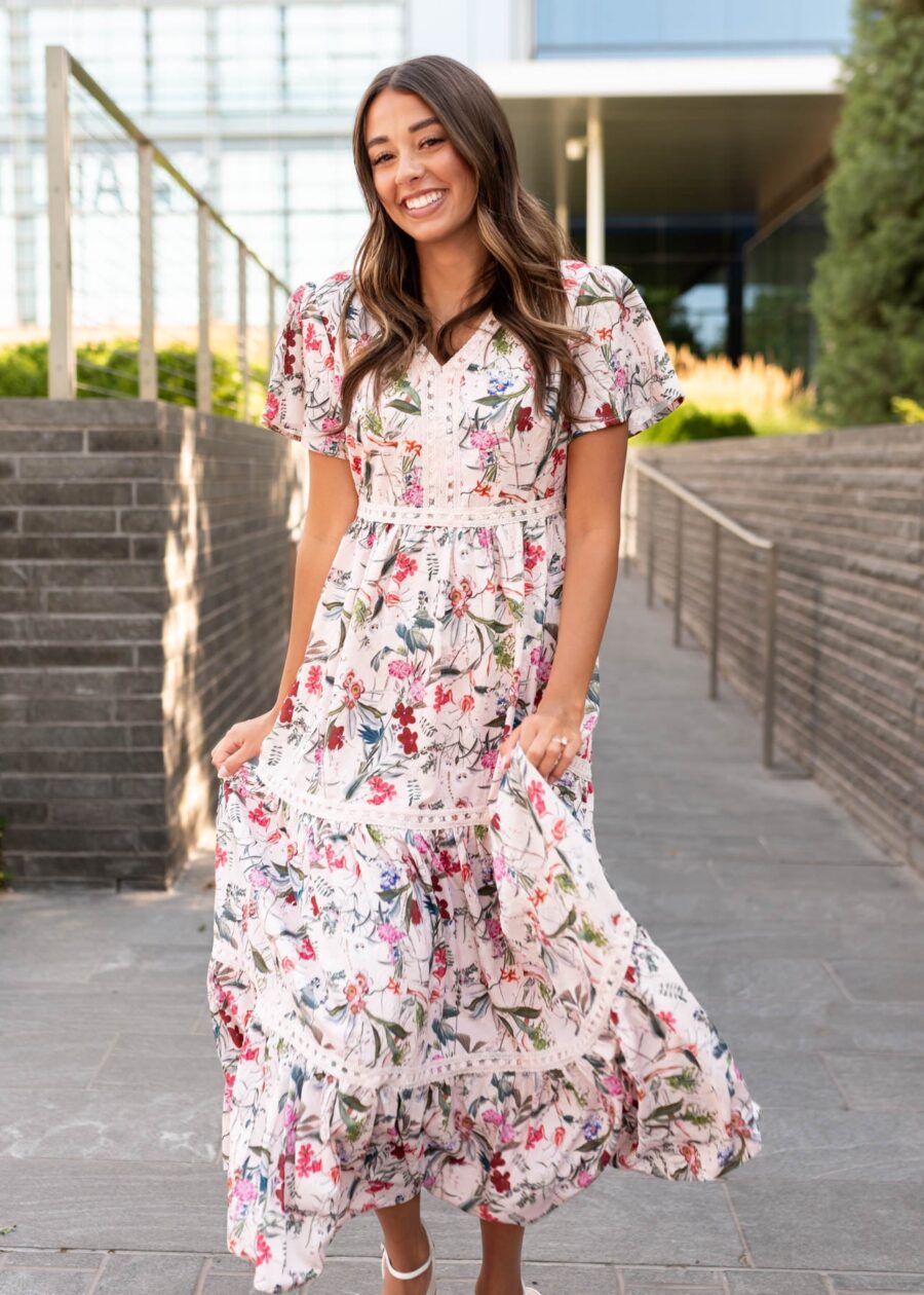 Zoie Pink Floral Tiered Dress