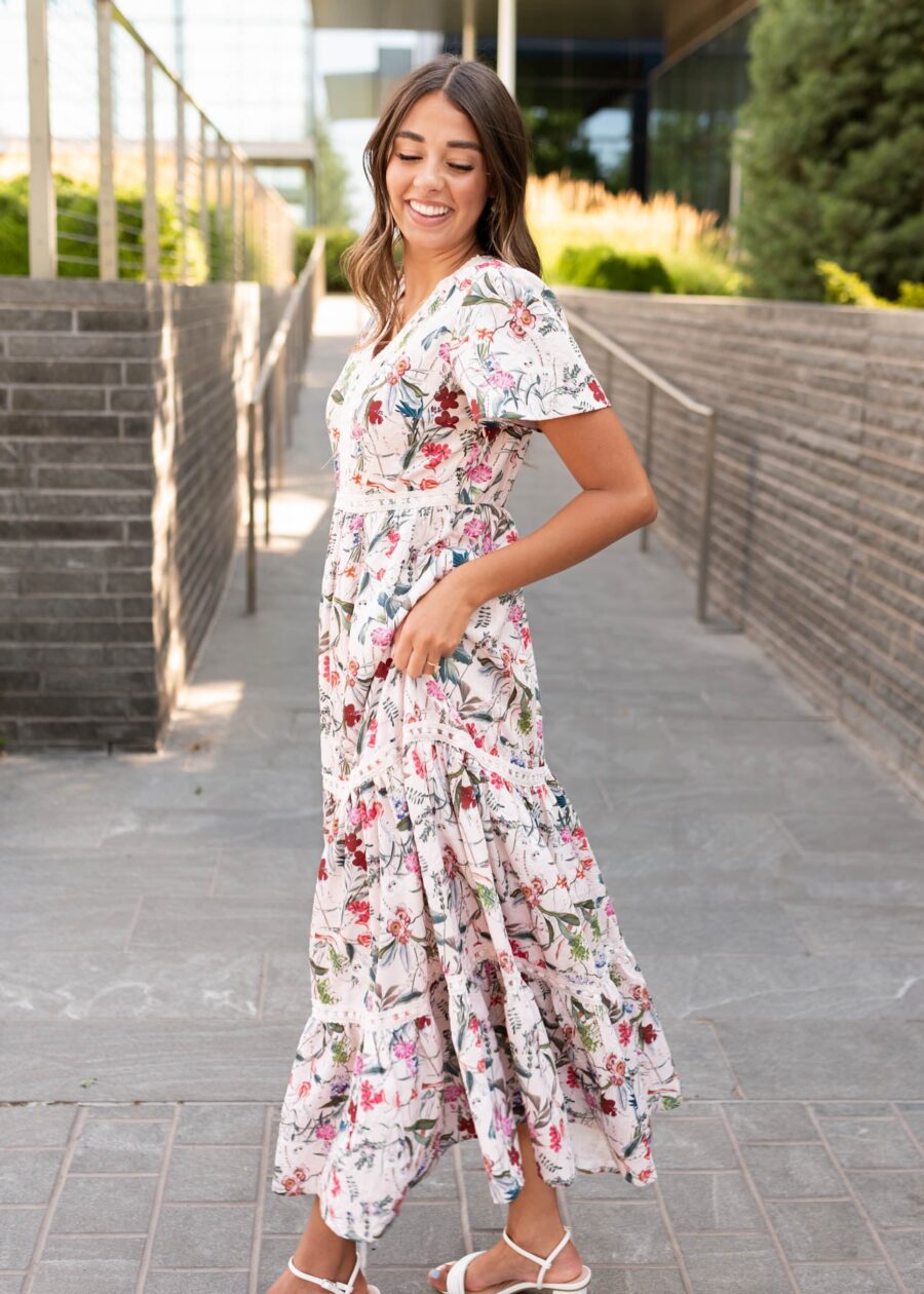 Zoie Pink Floral Tiered Dress
