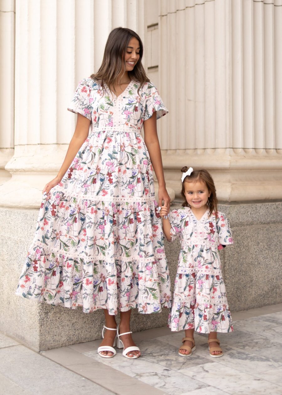Zoie Pink Floral Tiered Little Girl Dress
