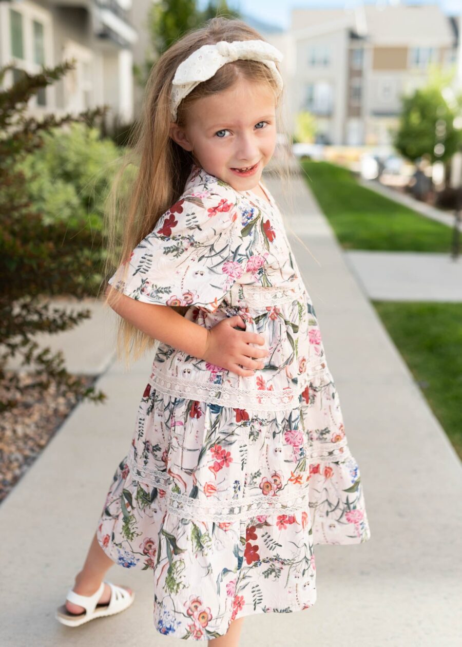 Zoie Pink Floral Tiered Little Girl Dress