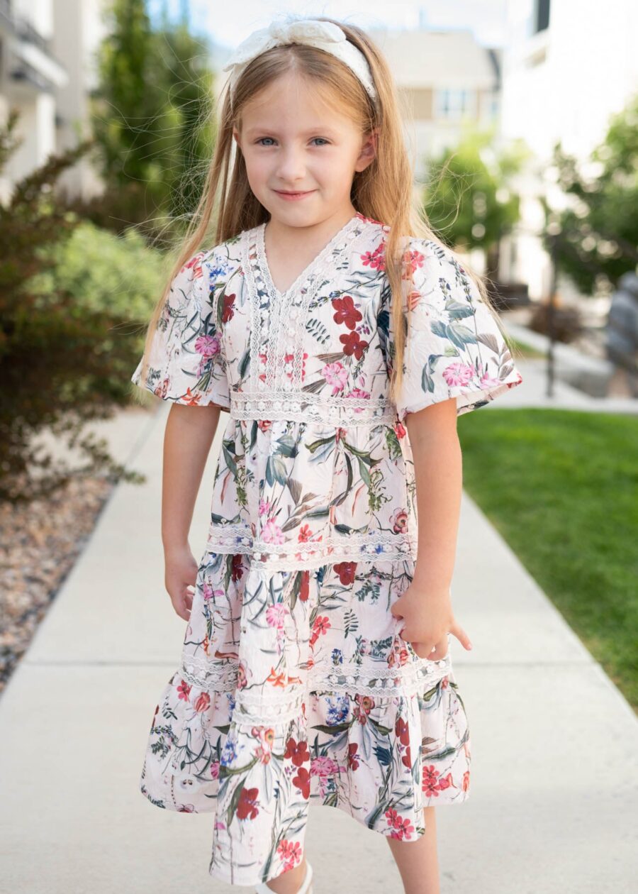 Zoie Pink Floral Tiered Little Girl Dress