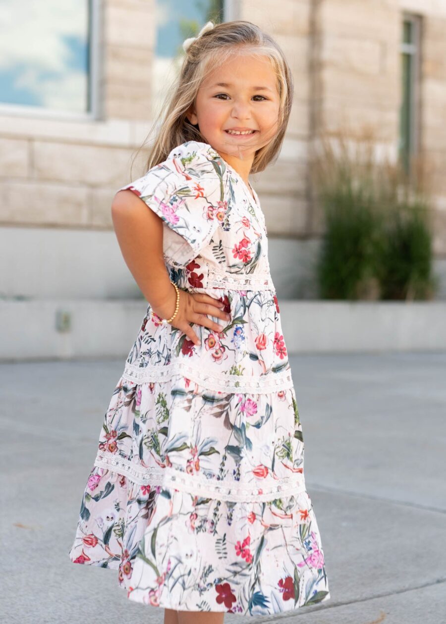 Zoie Pink Floral Tiered Little Girl Dress