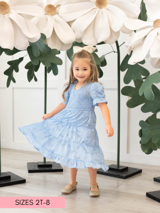 Audra Blue Floral Tiered Little Girl Dress